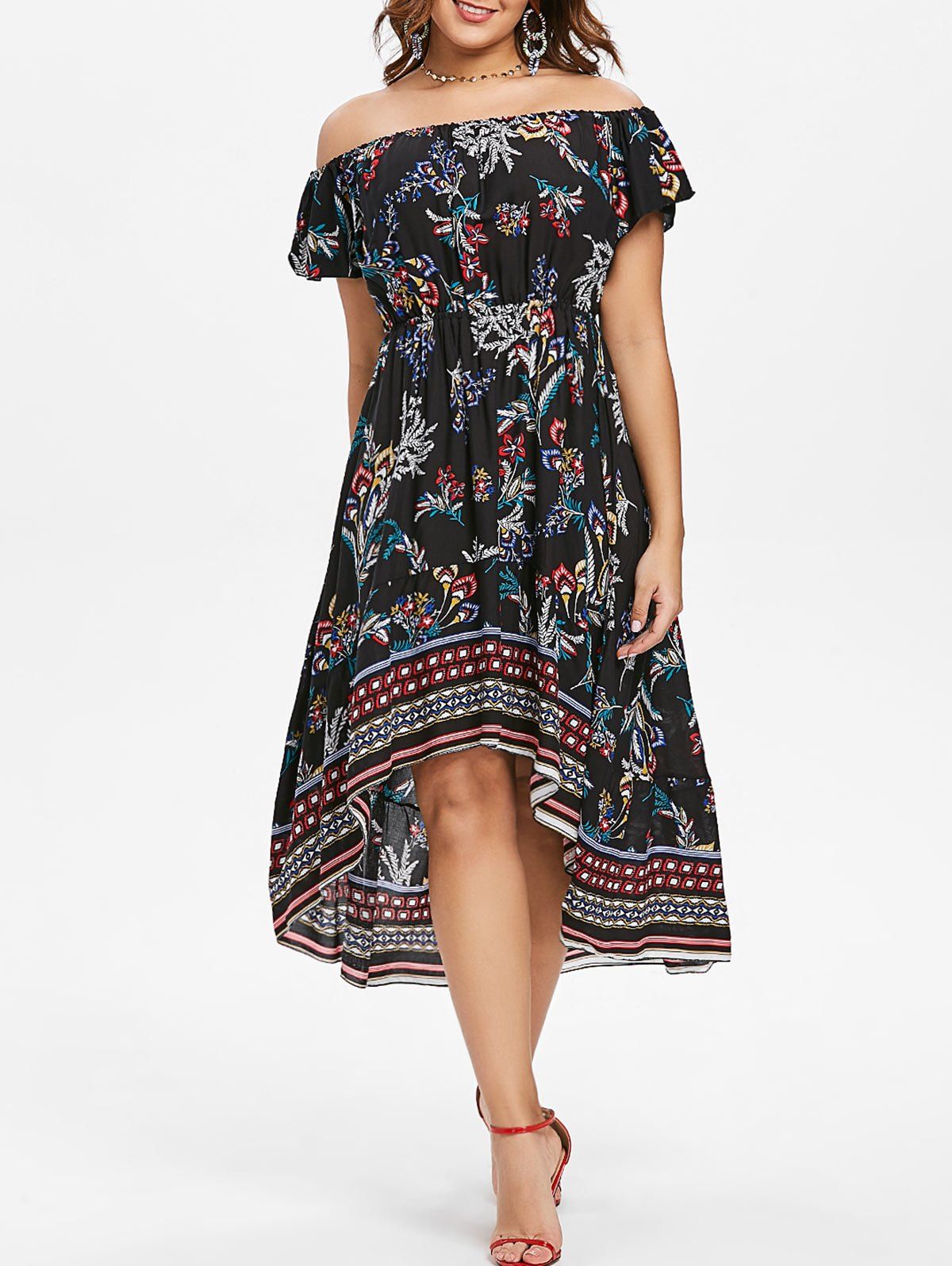 

Off The Shoulder Long Print Dress, Black
