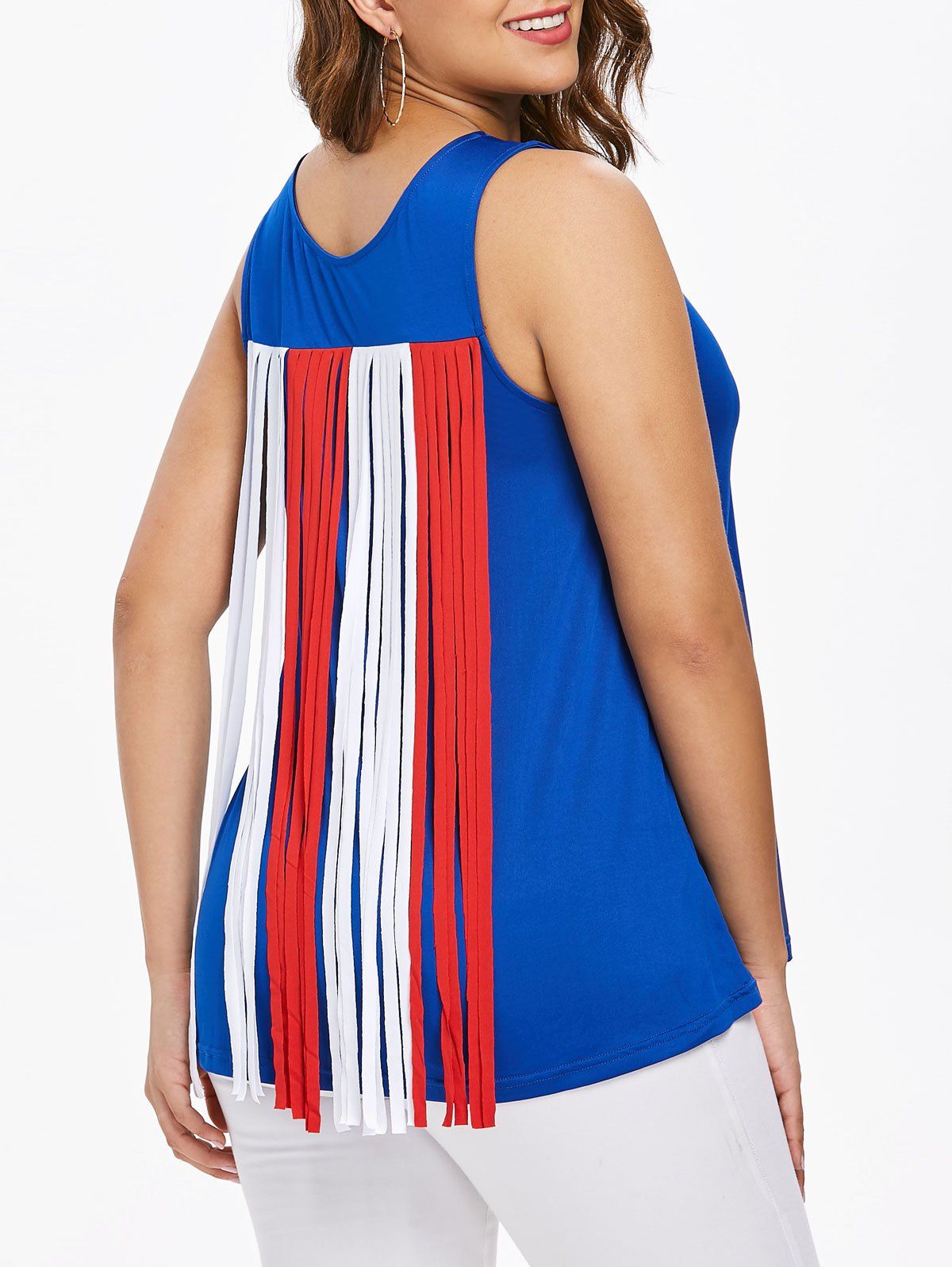 

Breast Pocket Back Tassel Insert Tank Top, Blue