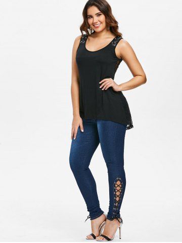 

Side Lace Up High Waisted Jeans, Deep blue