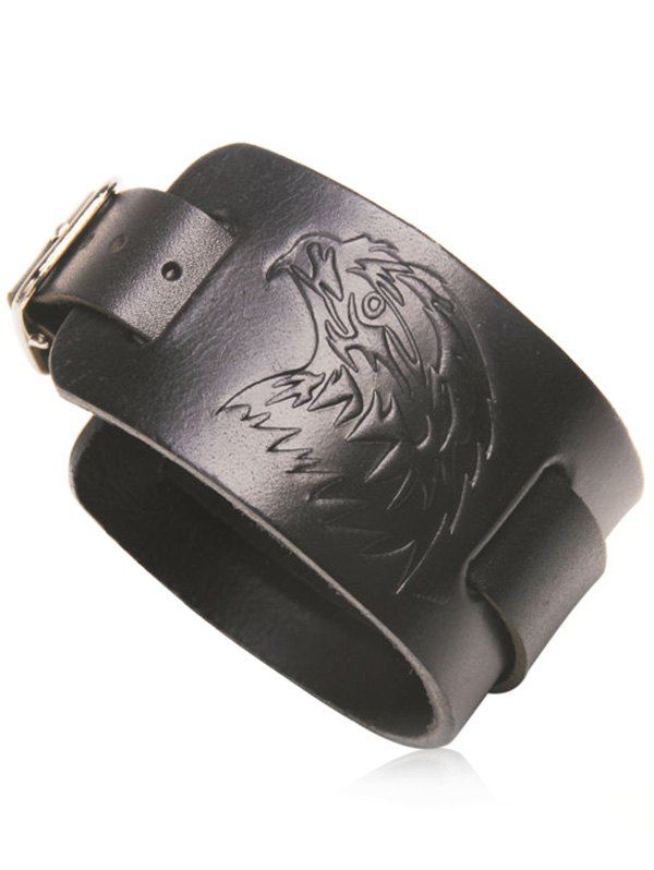 

Unique Eagle Pattern Faux Leather Bracelet, Black