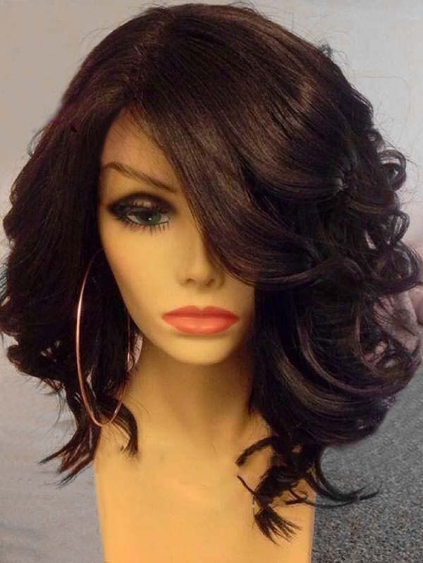 

Medium Side Bang Wavy Heat Resistant Synthetic Wig, Deep brown