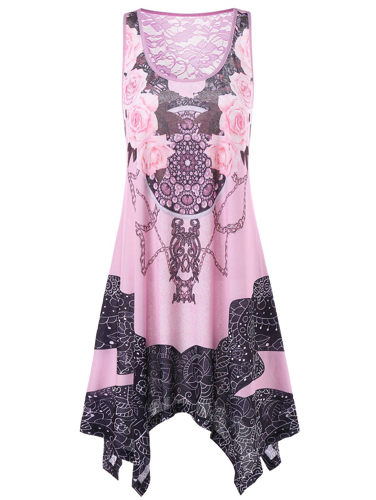 

Lace Panel Handkerchief Hem Tank Dress, Light pink