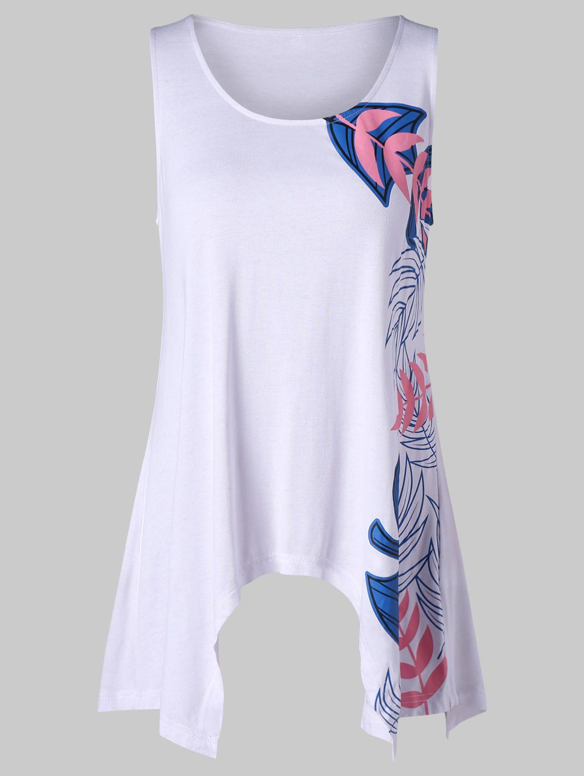 

Leaf Print Sharkbite Hem Tank Top, White
