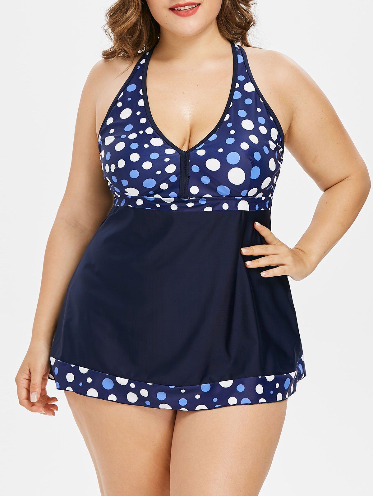 [37% OFF] Plus Size Polka Dot Criss Cross Tankini Set | Rosegal