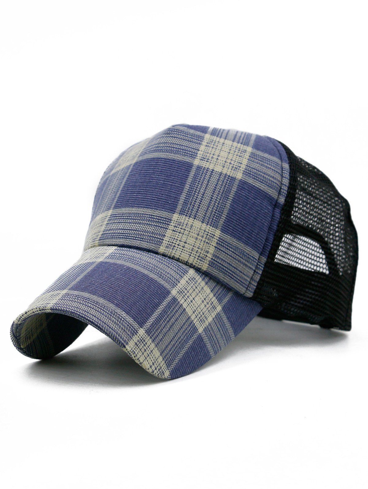 

Plaid Pattern Decorative Mesh Hunting Hat, Steel blue