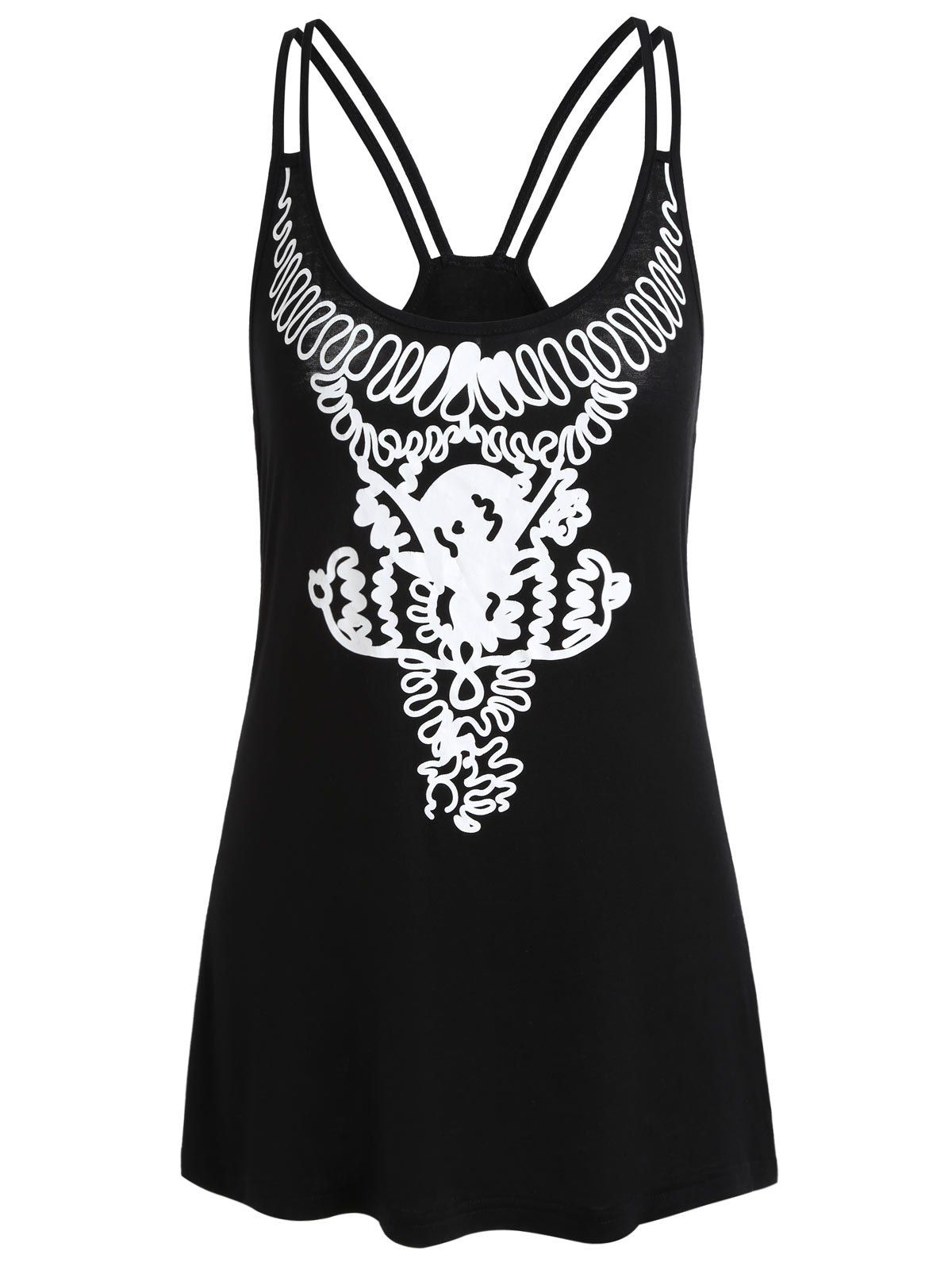 

Print Double Straps Tank Top, Black