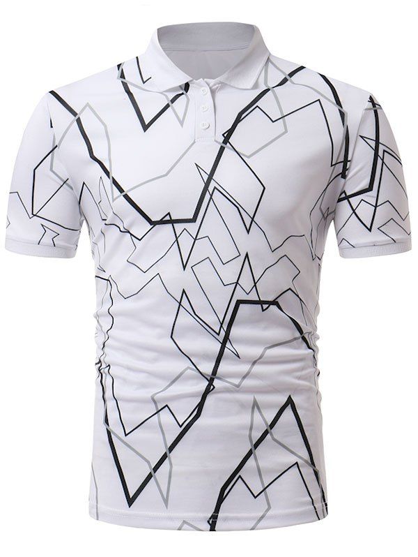 

Short Sleeve Abstract Line Print Polo Shirt, White