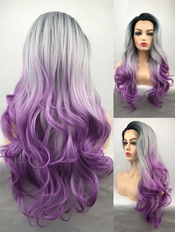 

Long Free Part Ombre Wavy Lace Front Synthetic Wig, Multi