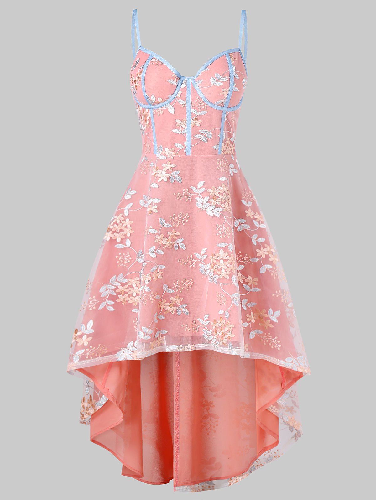 

Embroidery High Low Flare Dress, Orange pink
