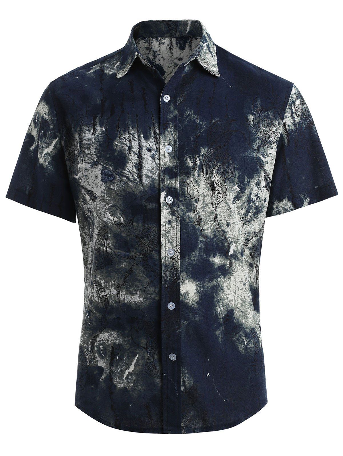 

Ethnic Style Printed Short Sleeve Shirt, Blue