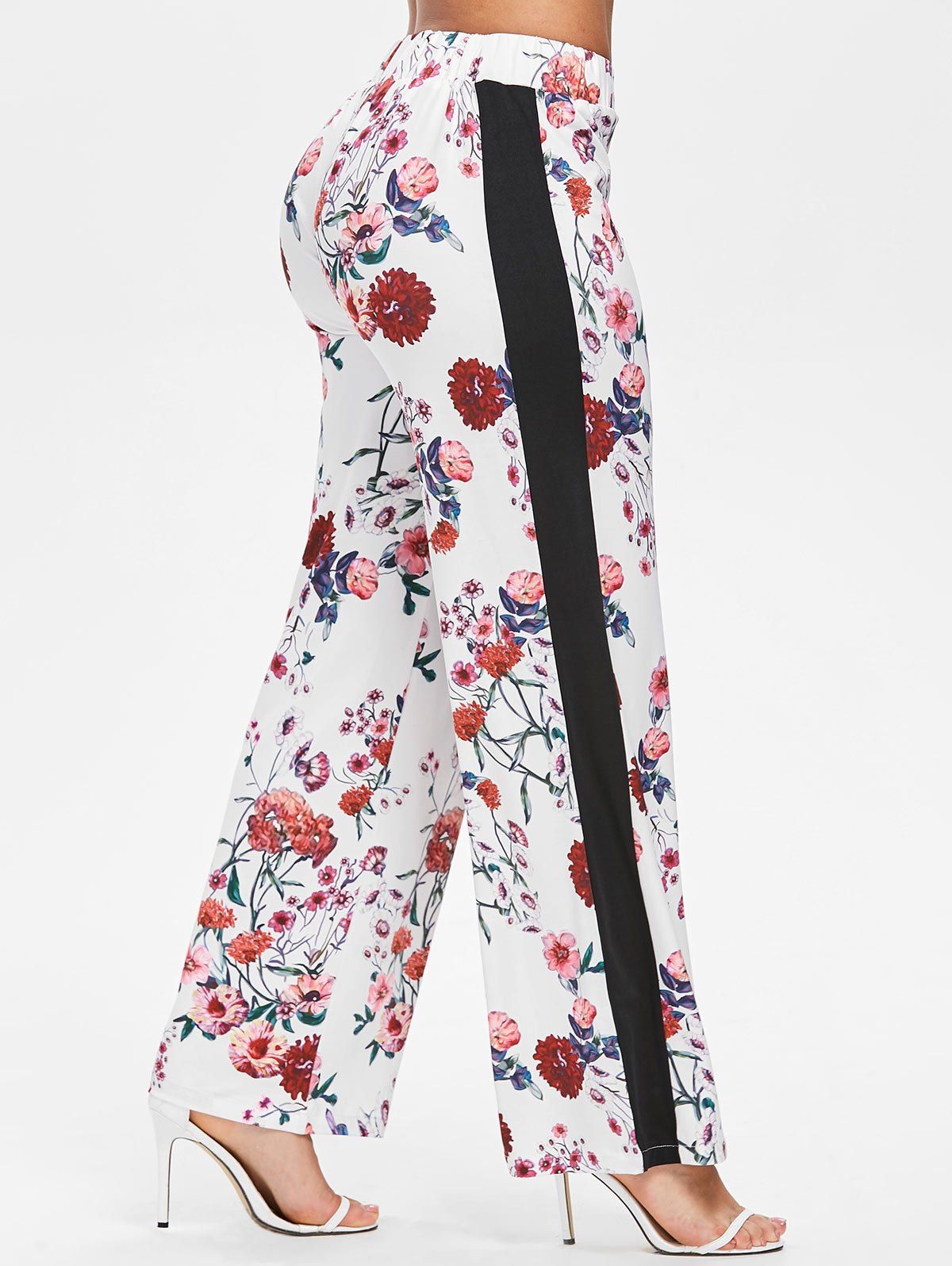 

Floral Print Straight Pants, White
