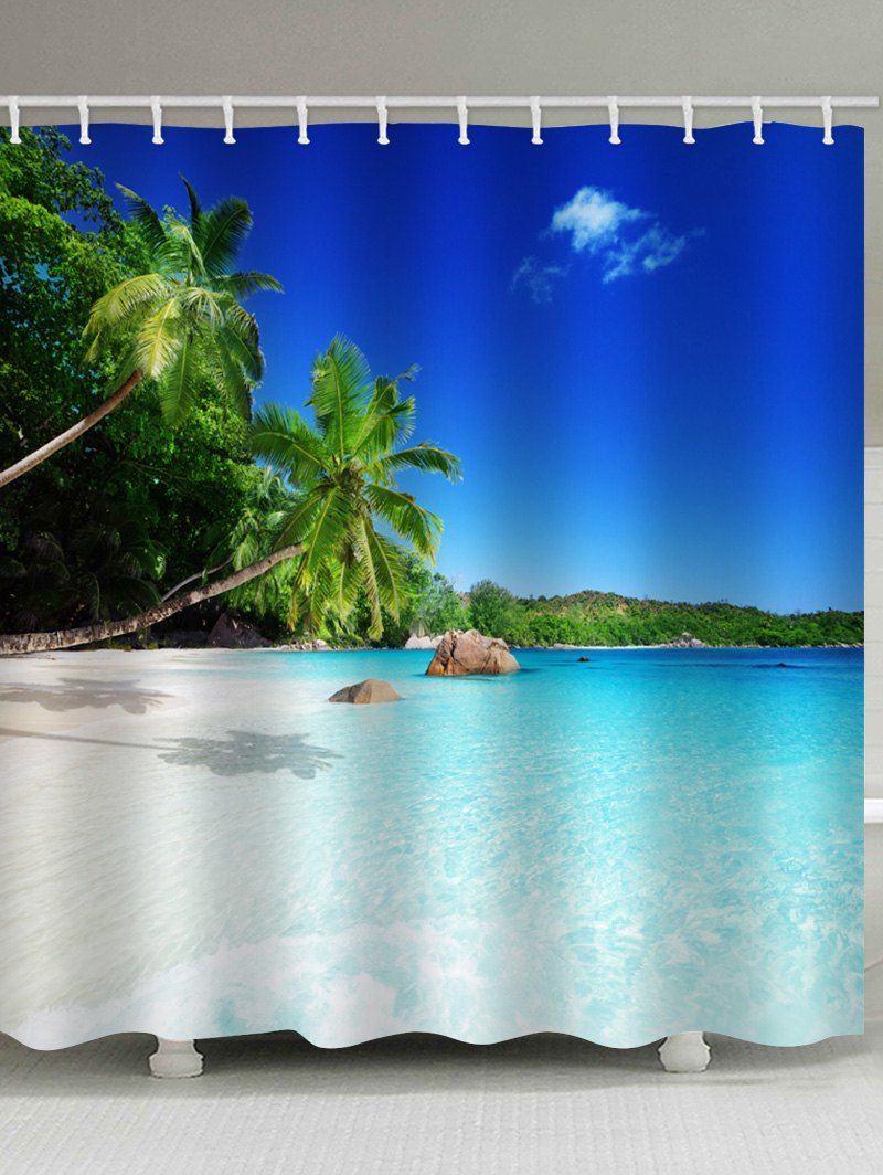 

Coconut Tree Beach Printed Waterproof Bath Curtain, Earth blue