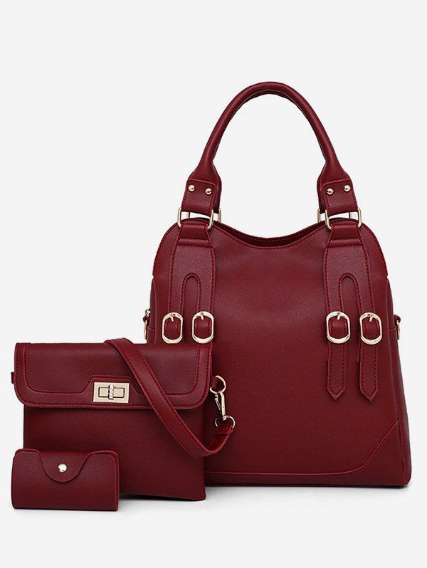 

3 Pieces Crossbody Bag Card Bag and Hand Bag, Red wine