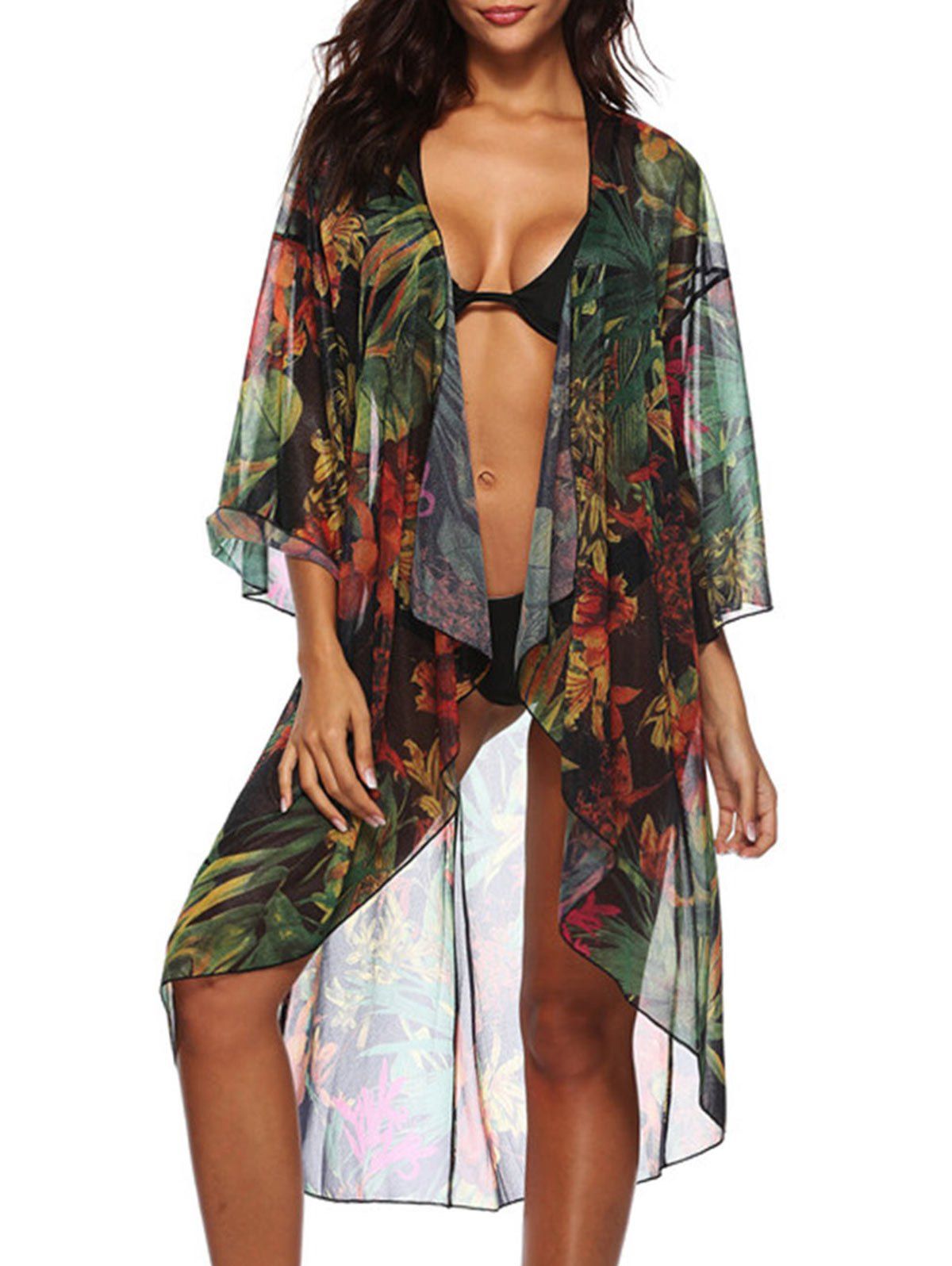 

See Through Floral Print Cover Up, Pine green