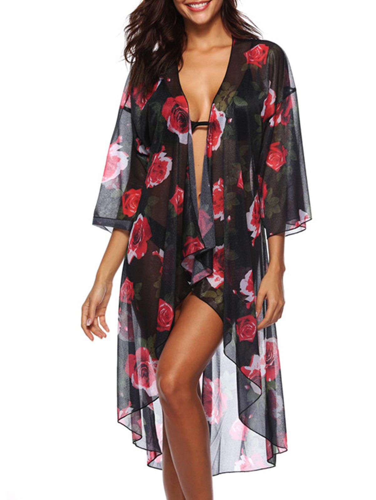 

See Through Floral Print Cover Up, Black