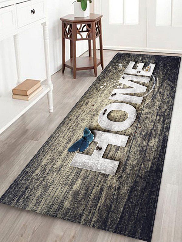 

Home Letter Wood Planks Print Antiskid Floor Rug, Gray