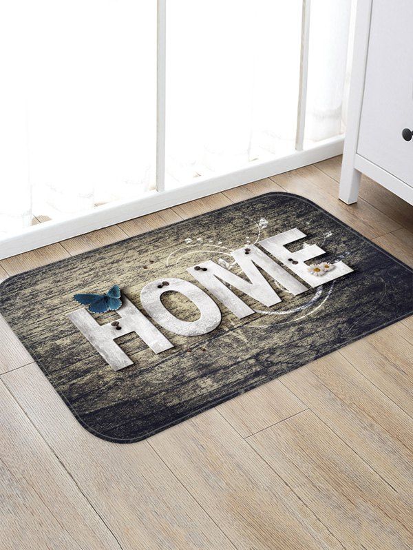

Home Letter Wood Planks Print Antiskid Floor Rug, Gray