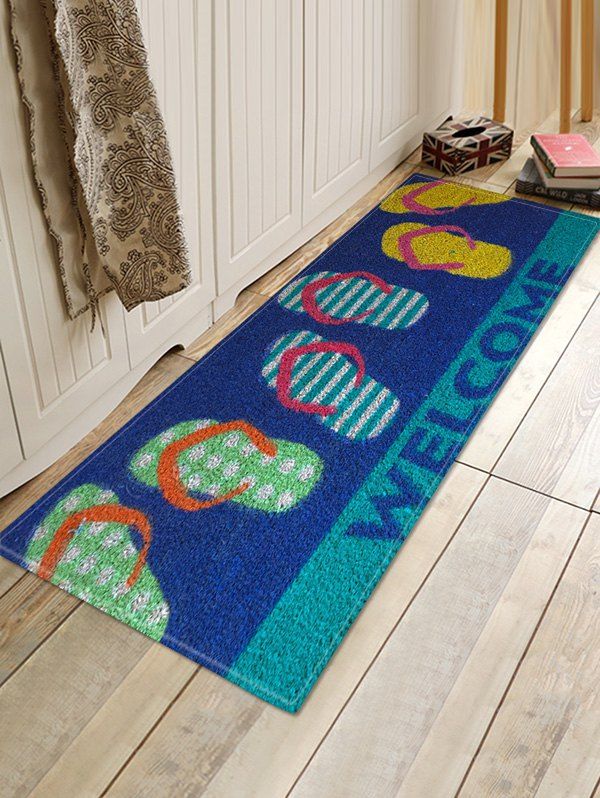 

Colorful Flip Flop Print Antiskid Floor Rug, Blue