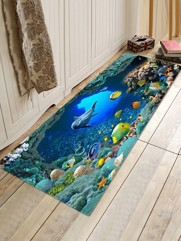 

Beautiful Ocean World Print Non Slip Floor Rug, Sapphire blue