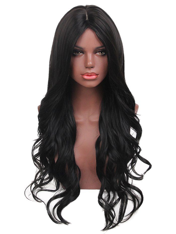

Long Center Parting Wavy Heat Resistant Synthetic Wig, Black