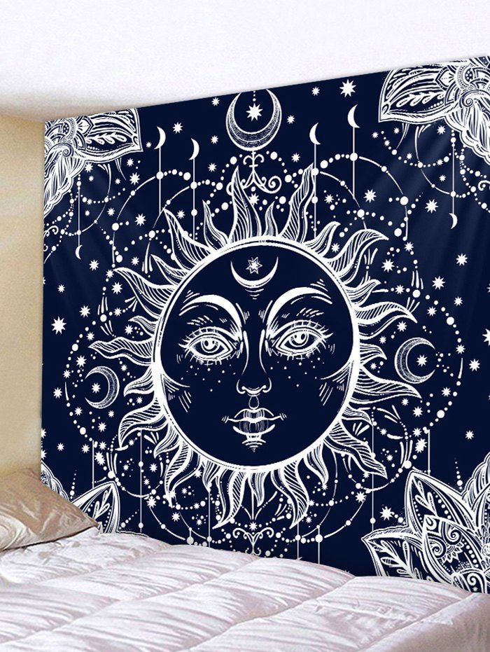 

Sun Moon Printed Tapestry Wall Hanging Decoration, Cadetblue