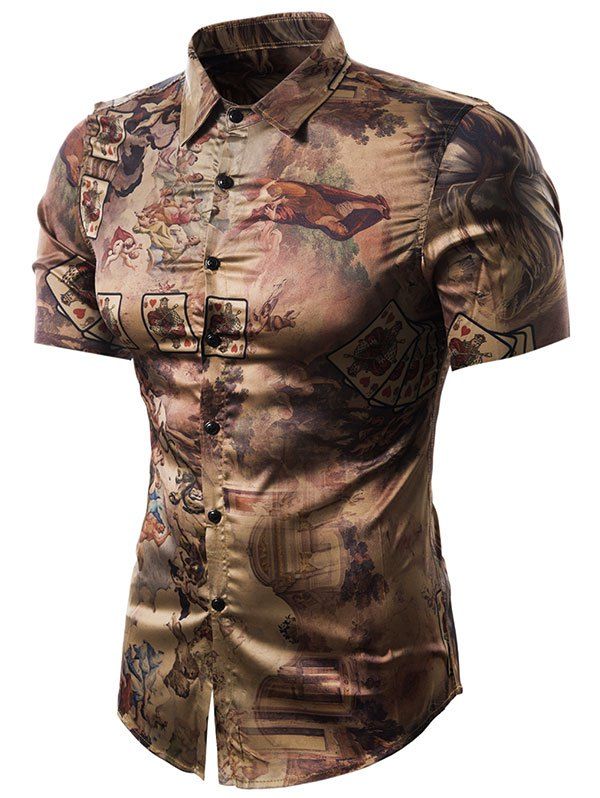 

Retro Biblical Character Poker Print Shirt, Multi