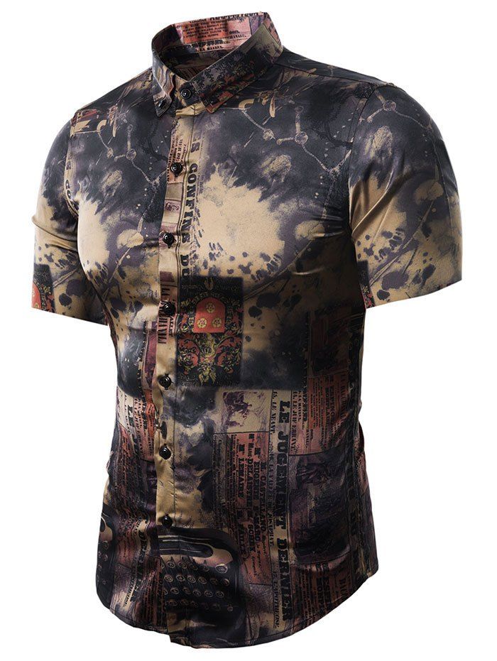 

Retro Graffiti Newspaper Print Short Sleeve Shirt, Multi