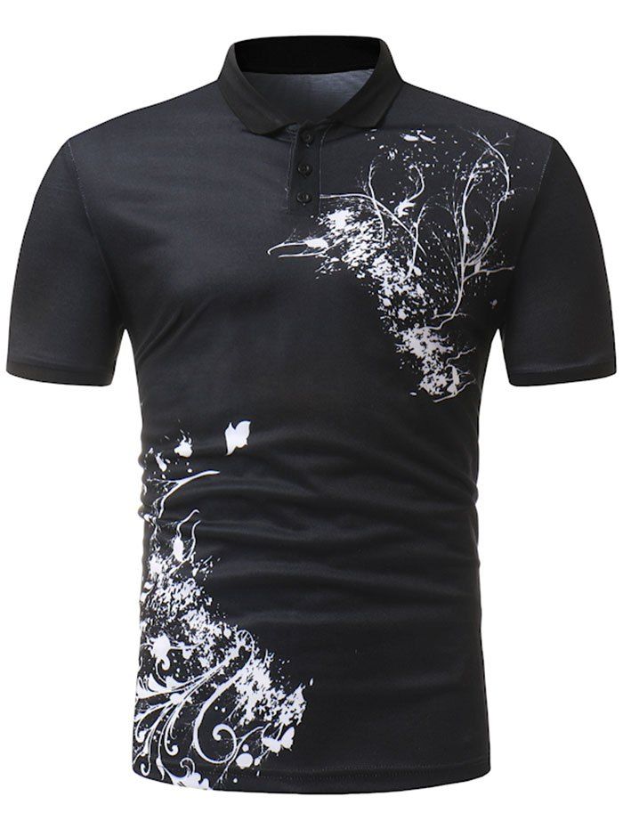 

Butterfly Print Polo Collar T-shirt, Black