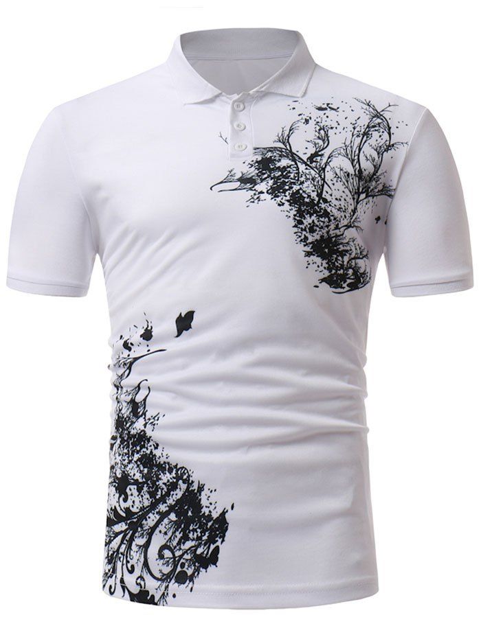 

Butterfly Print Polo Collar T-shirt, White