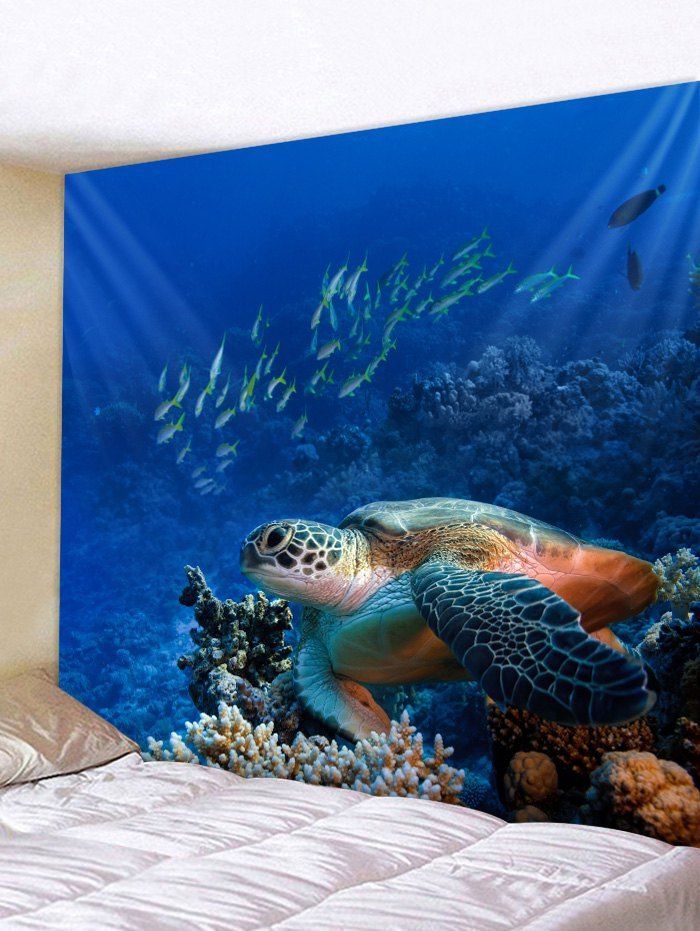 

Sea Turtle Fish Printed Tapestry Wall Hanging Decoration, Cobalt blue