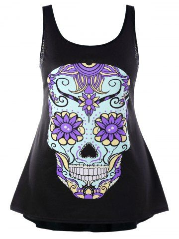 

Plus Size Hollow Out Skull Tank Top, Purple