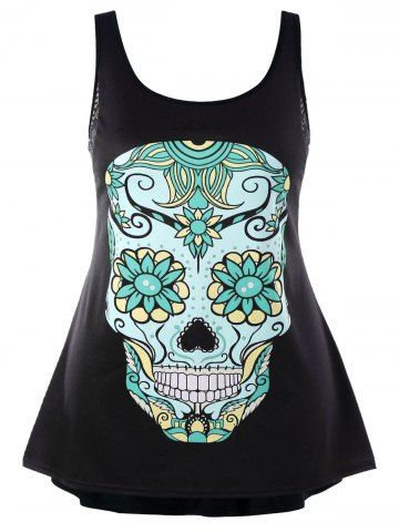 

Plus Size Hollow Out Skull Tank Top, Green