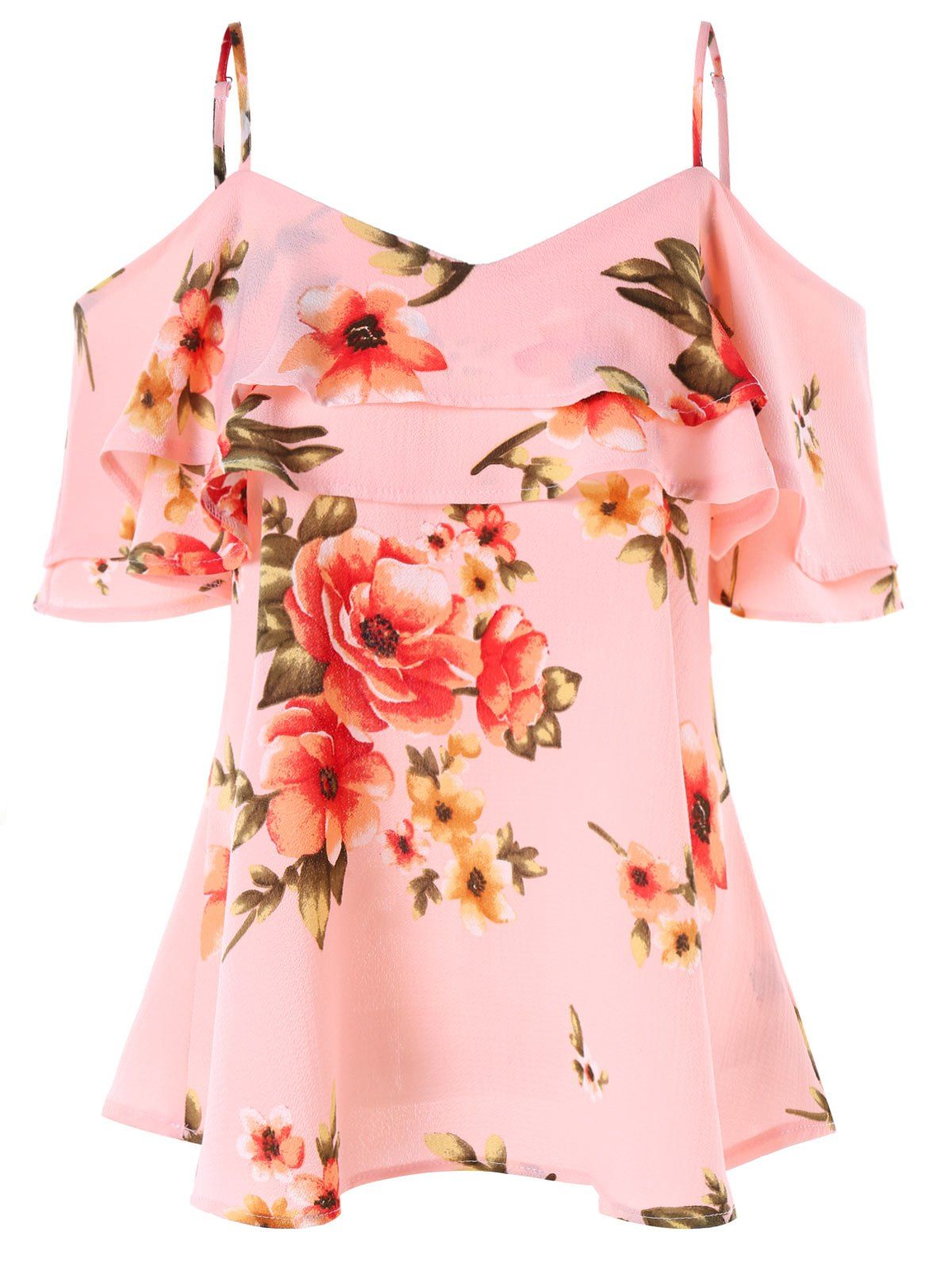 

Spaghetti Strap Cold Shoulder Floral Blouse, Light pink
