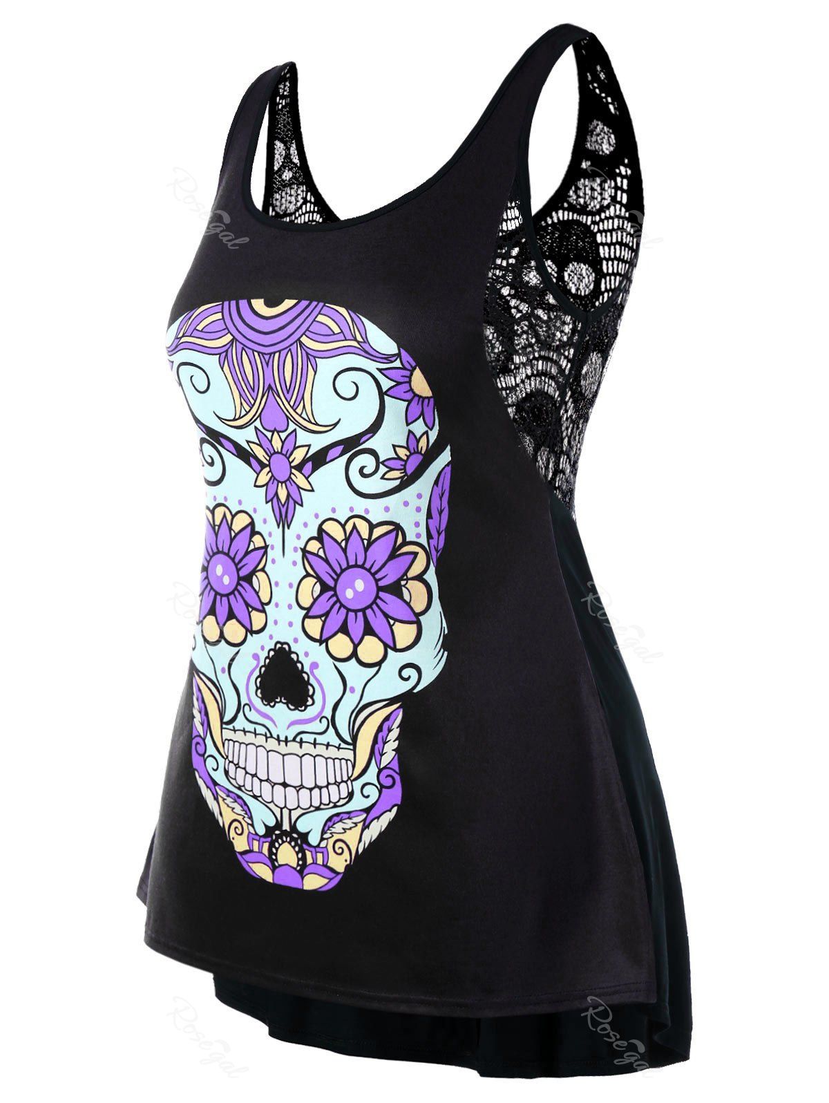 

Plus Size Hollow Out Skull Tank Top, Purple