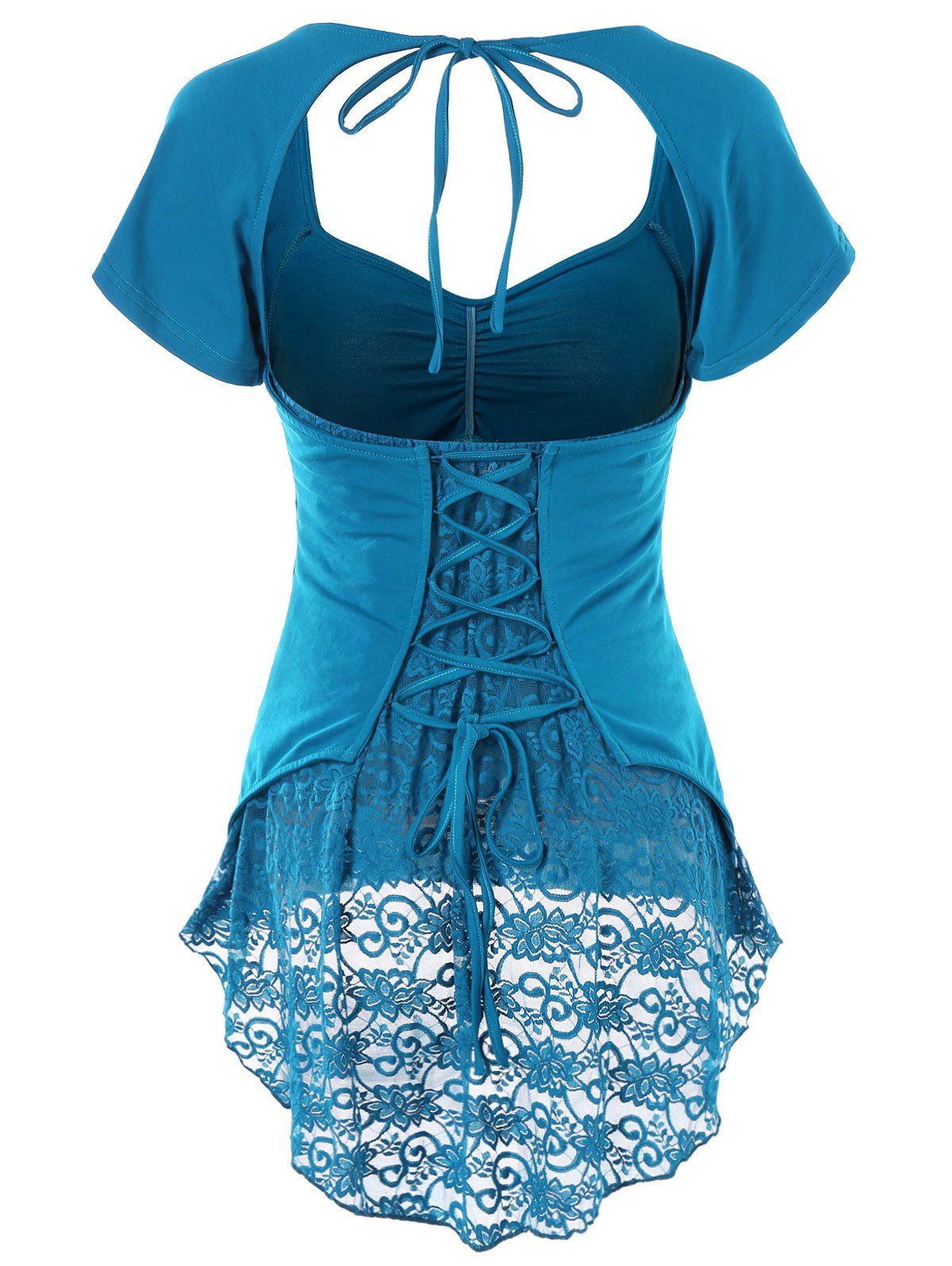 

Open Back Lace Insert Top, Blue ivy