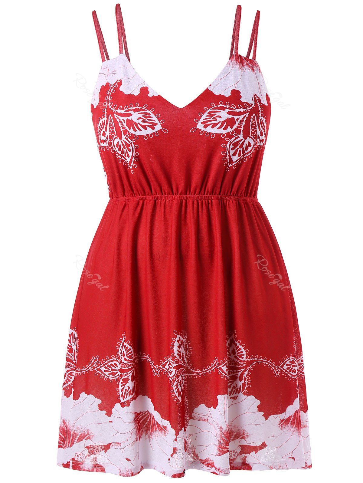 

Plus Size Lotus Leaf Print Tank Top, Red