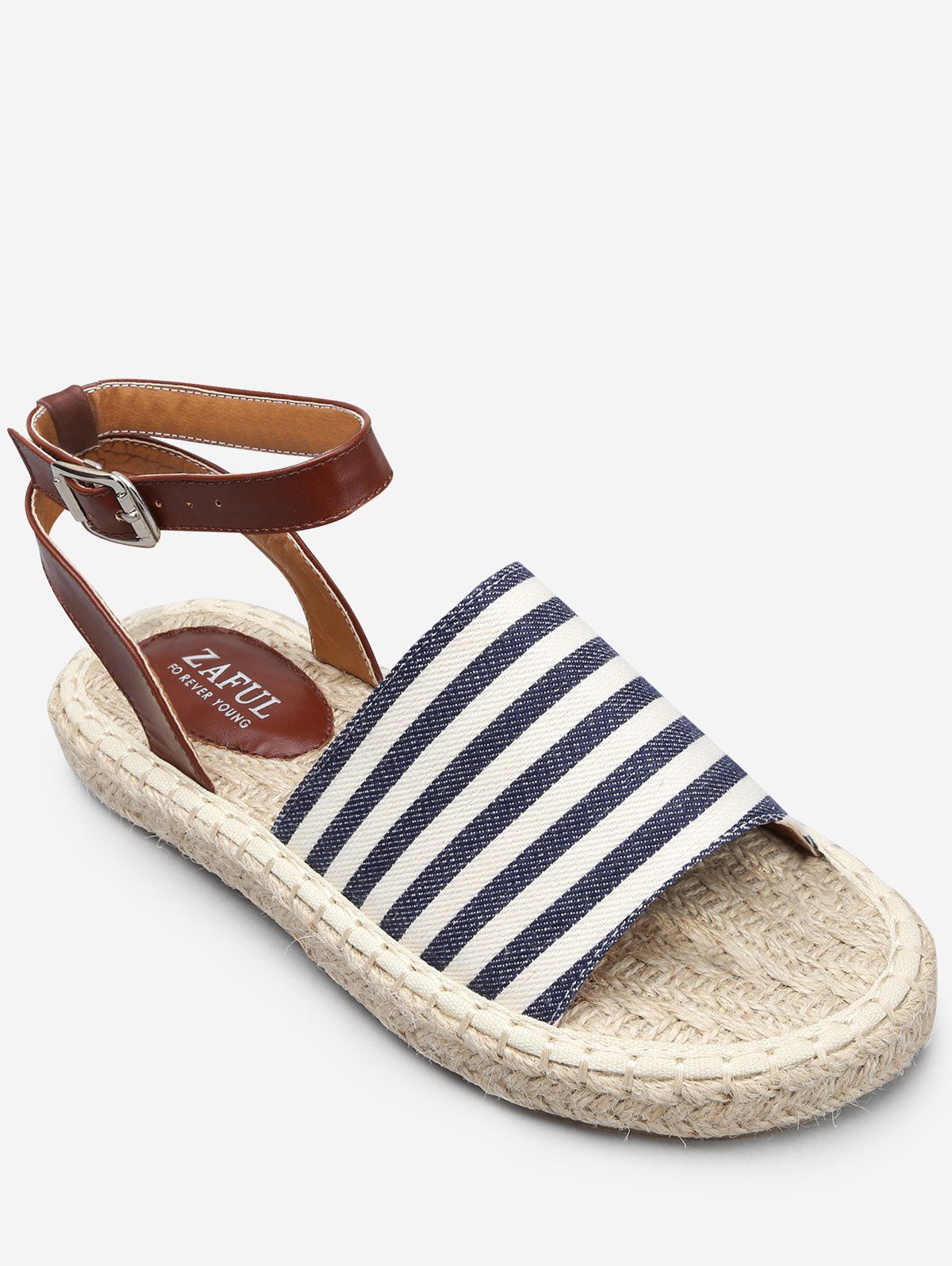 

Espadrille Striped Color Block Ankle Strap Sandals, Sky blue
