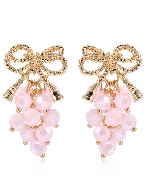 

Grape Cluster Design Bowknot Faux Crystal Earrings, Pink