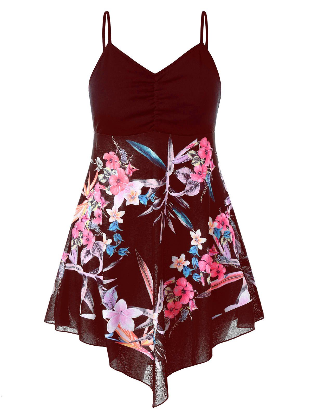 

Plus Size Floral Slip Tank Top, Red wine