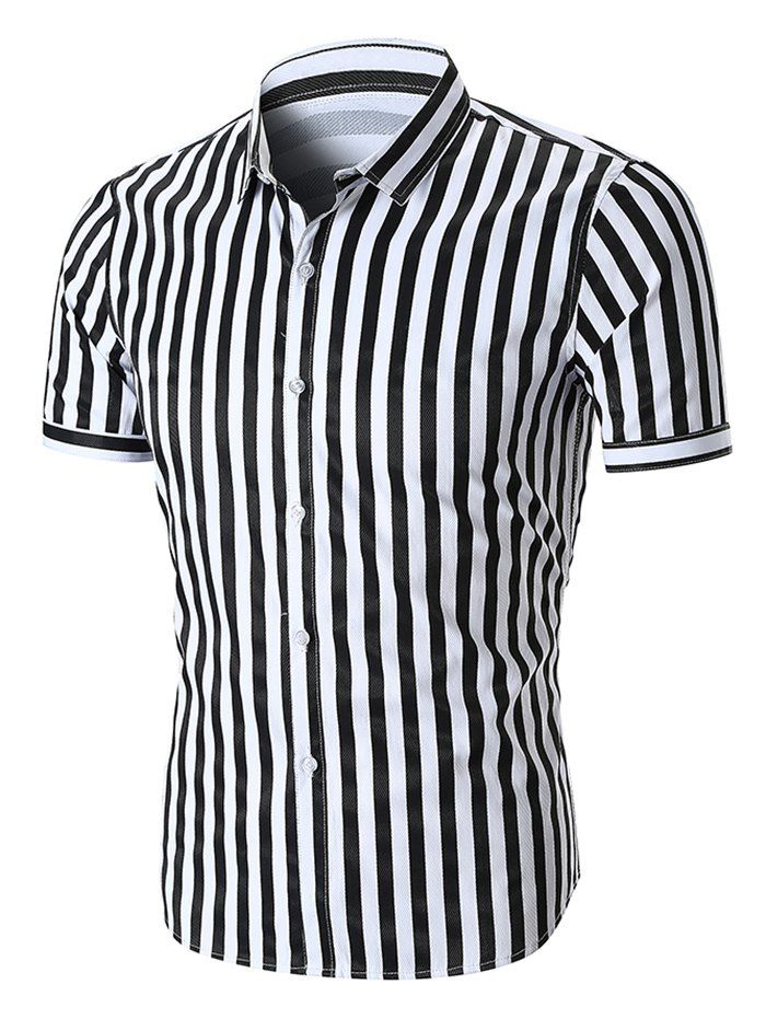 

Casual Turn Down Collar Stripe Print Shirt, Black