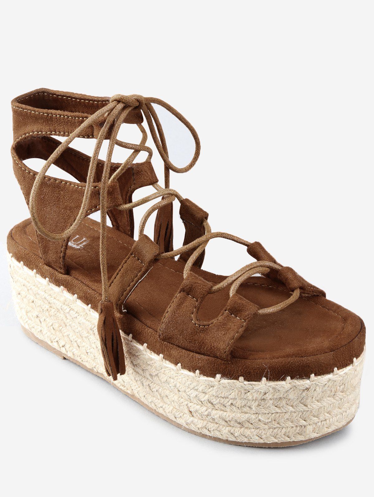 

Platform Espadrille Heel Lace Up Sandals, Brown