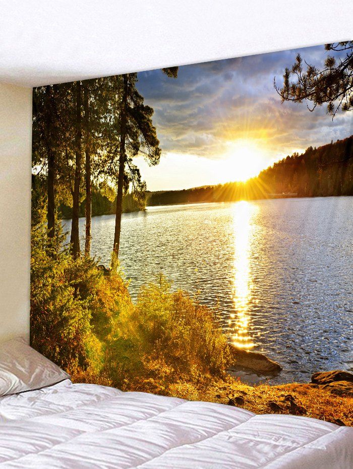 

Sun Lake Scene Printed Tapestry Wall Hanging Decoration, School bus yellow