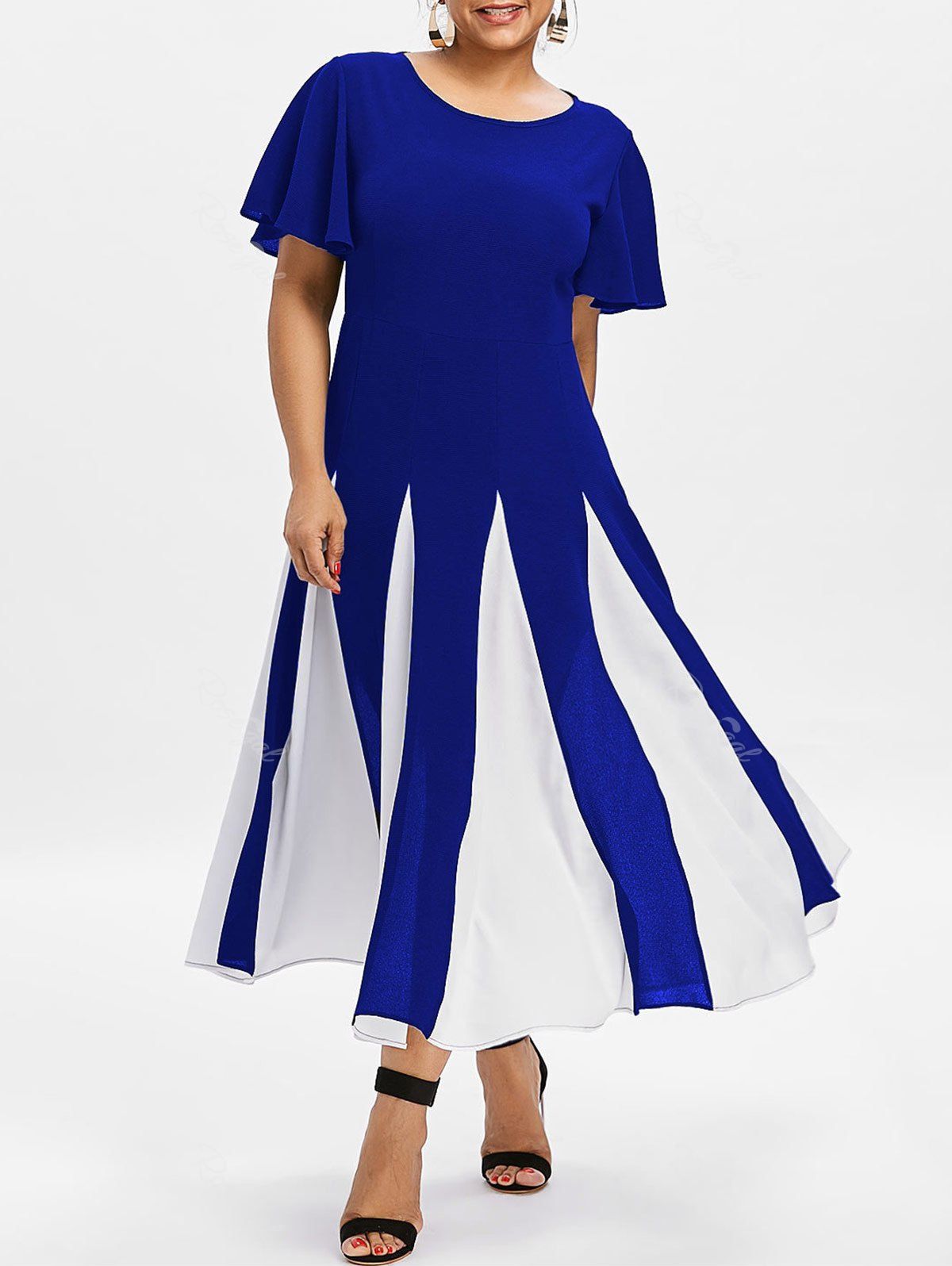 

Plus Size Two Tone Flare Dress, Cobalt blue