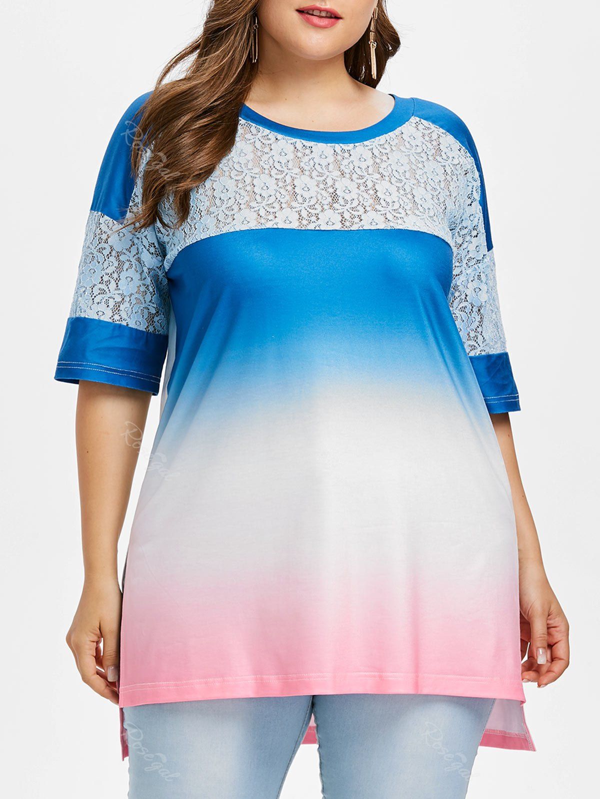 

Plus Size Gradient Side Split T-shirt, Multi