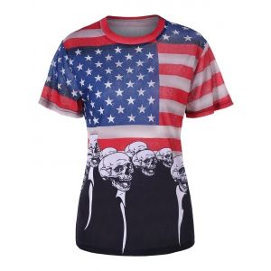 

American Flag Print Short Sleeve T-shirt, Black