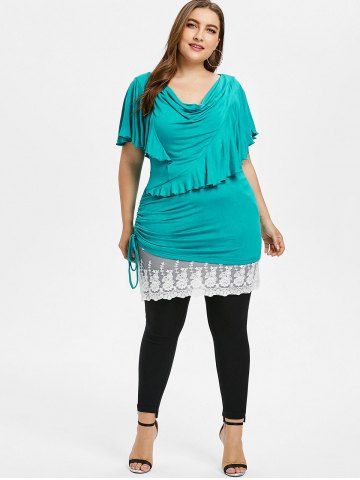 

Plus Size Cowl Front Ruffle Bell Sleeve T-shirt, Medium turquoise