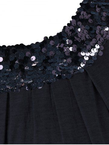 

Plus Size Sleeveless Sequined Blouson T-shirt, Black