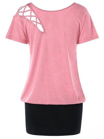

Lattice Cut Ripped Blouson T-shirt, Light pink