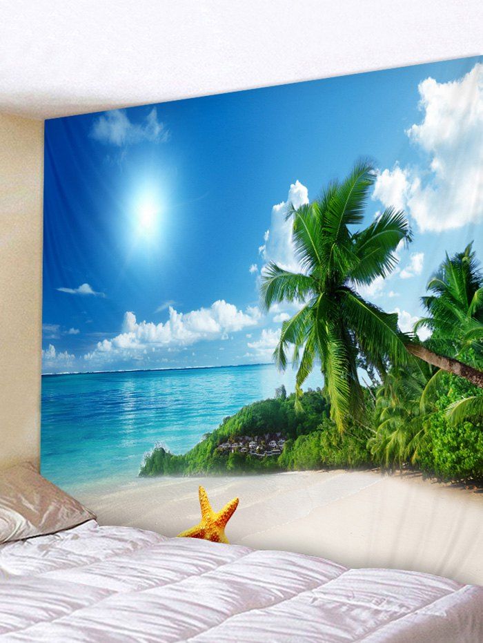 

Coconut Palm Starfish Printed Tapestry Wall Hanging Decoration, Glacial blue ice