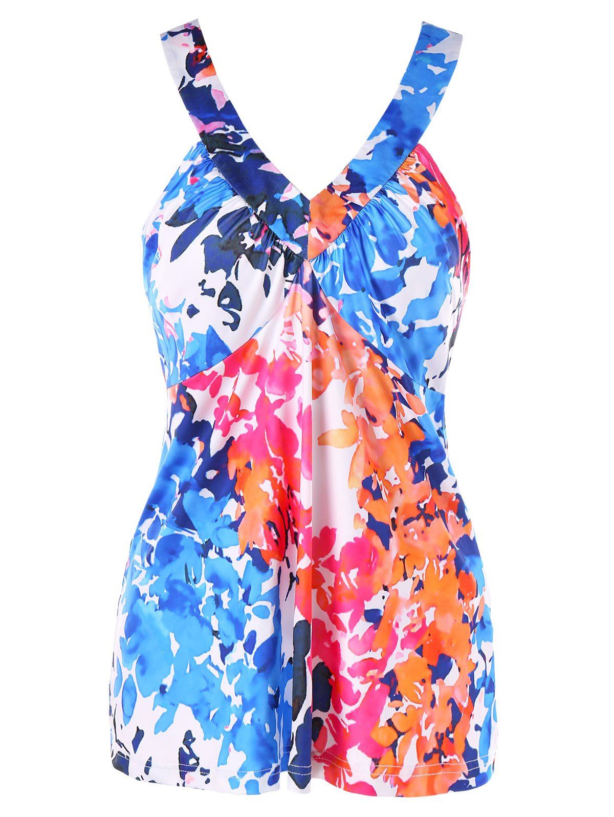 

Handpainted Print Cross Back Tank Top, Multi-a